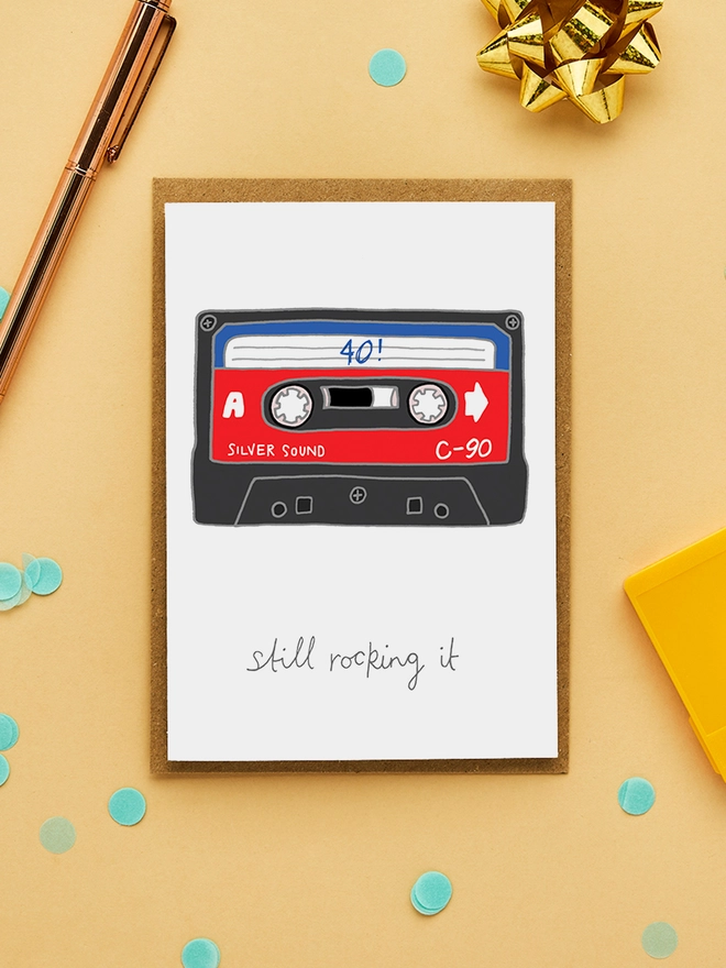 Funny 40th Birthday Card Featuring a Cassette Tape