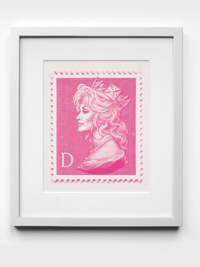 Pink Dolly Parton Art Print White Frame
