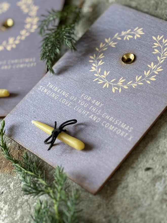 remembrance memory card with mini beeswax candle for Christmas Eve