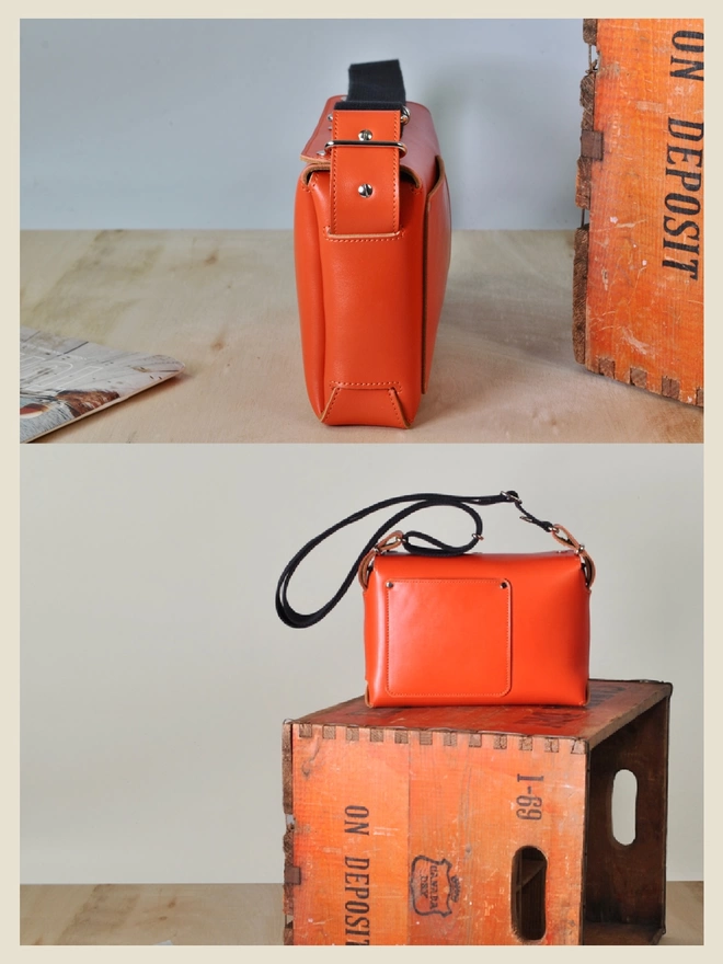 Orange Leather Crossbody Everyday Bag