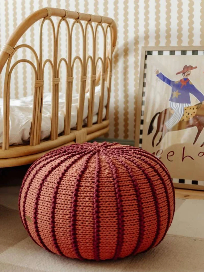 Zuri House. Small terracotta Ziggy pouffe.