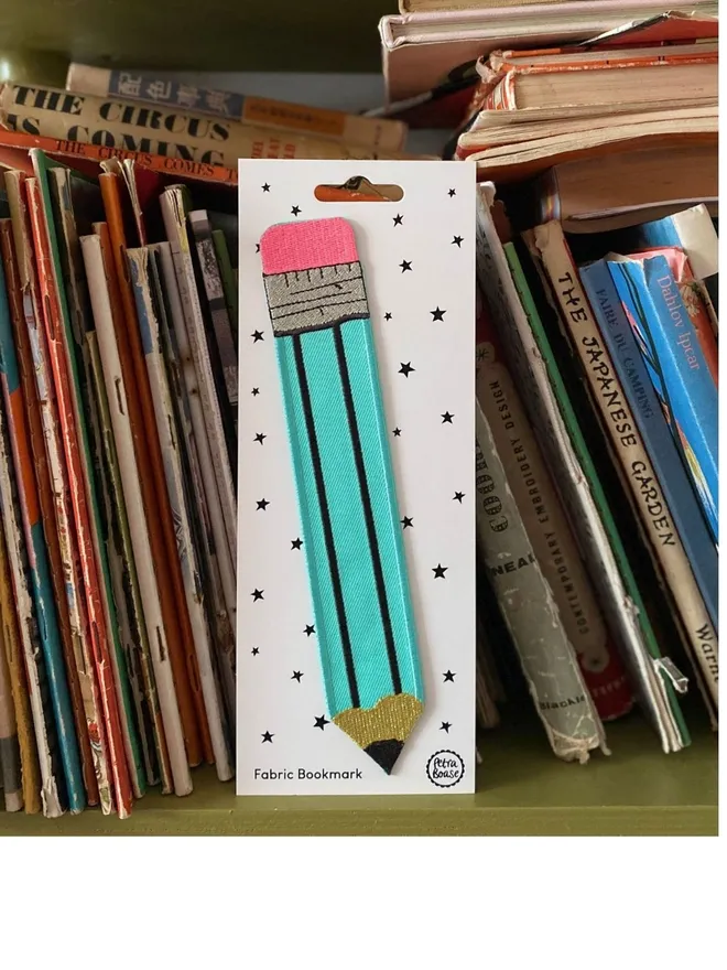 Retro Pencil wih pink rubber detail fabric bookmark