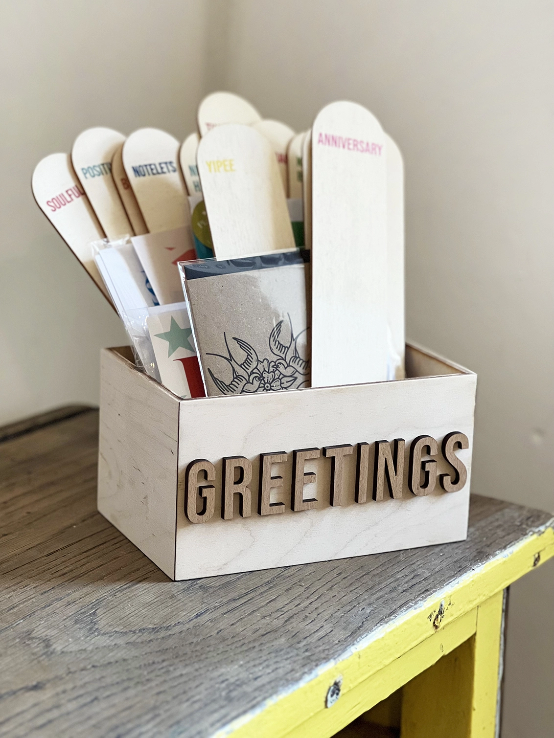 greetings card box and card dividers