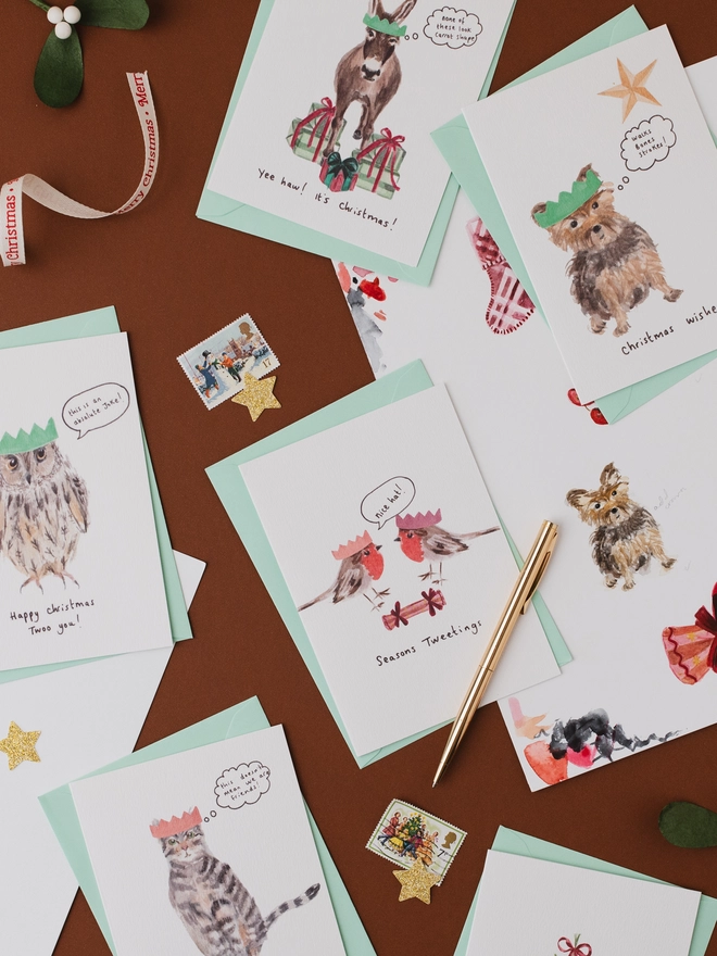 six illustrated christmas card selection