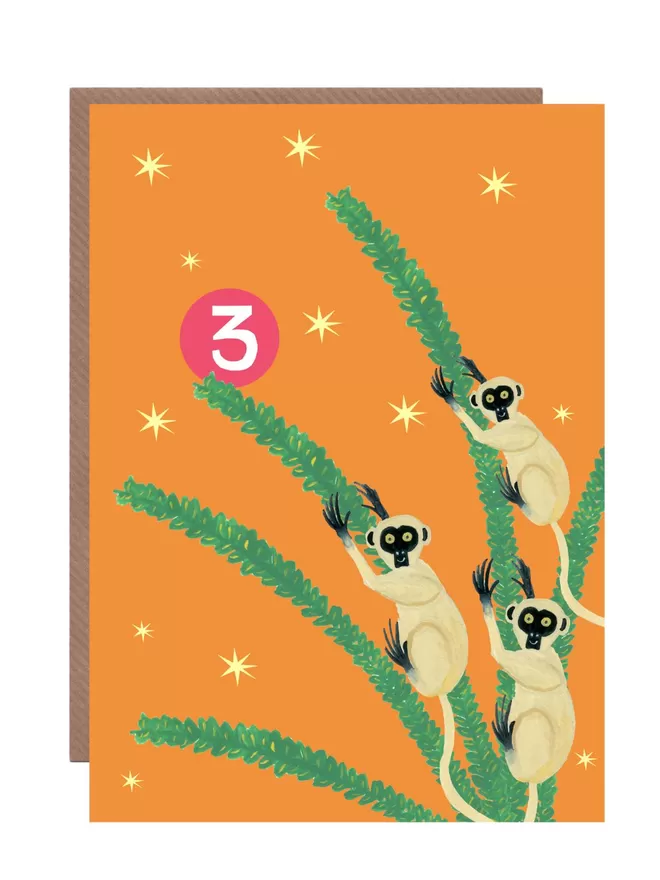 Age 3 Party Lemurs Birthday Card
