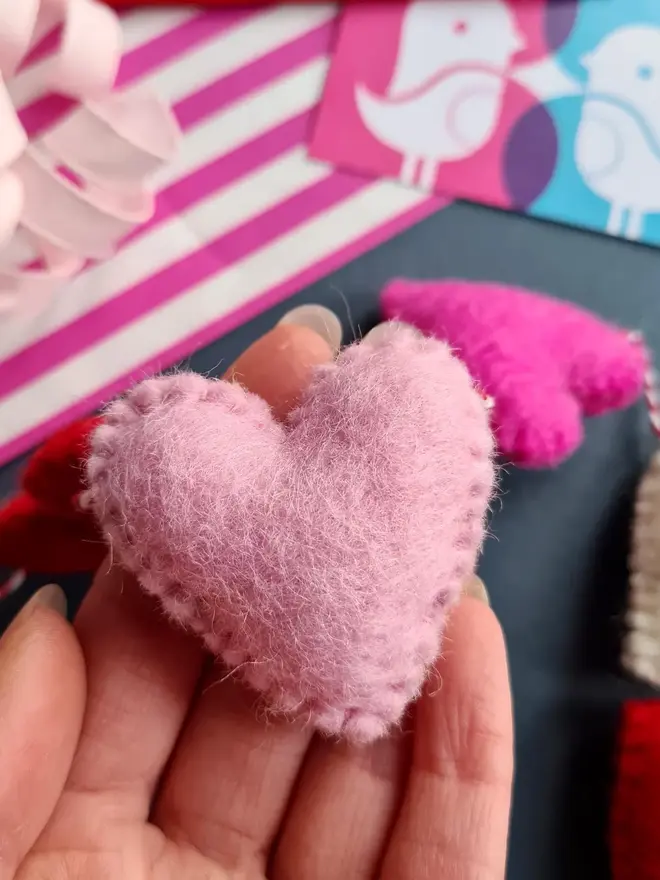 Pink, Red And Ivory Stitched Felt Valentine Heart Garland 