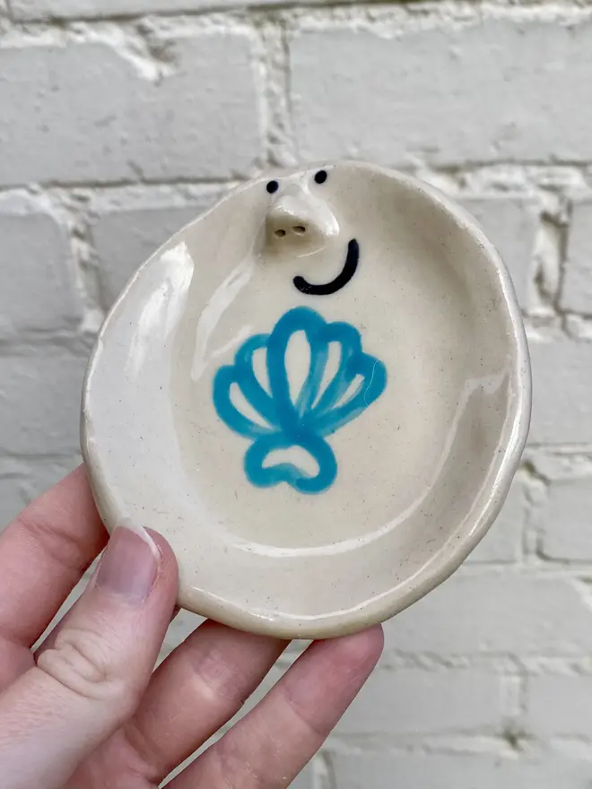 blue shell handmade ceramic trinket dish