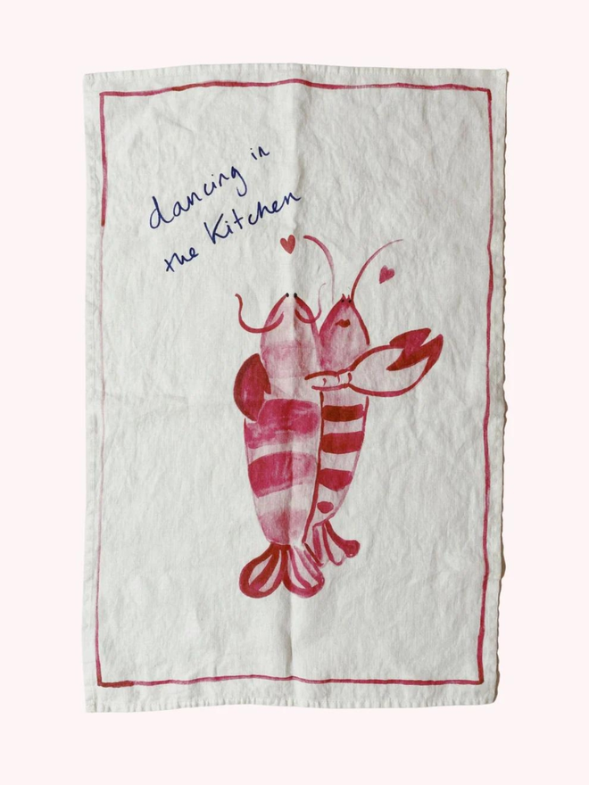 dancing in the kitchen lobster linen tea towel