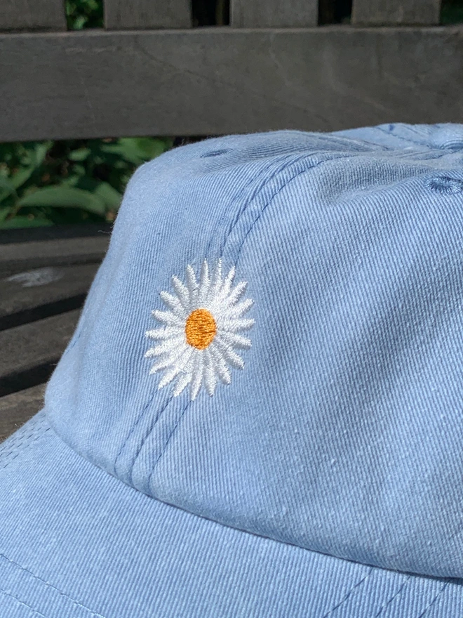Vintage Canvas Light Blue Cap with Daisy Design Detail
