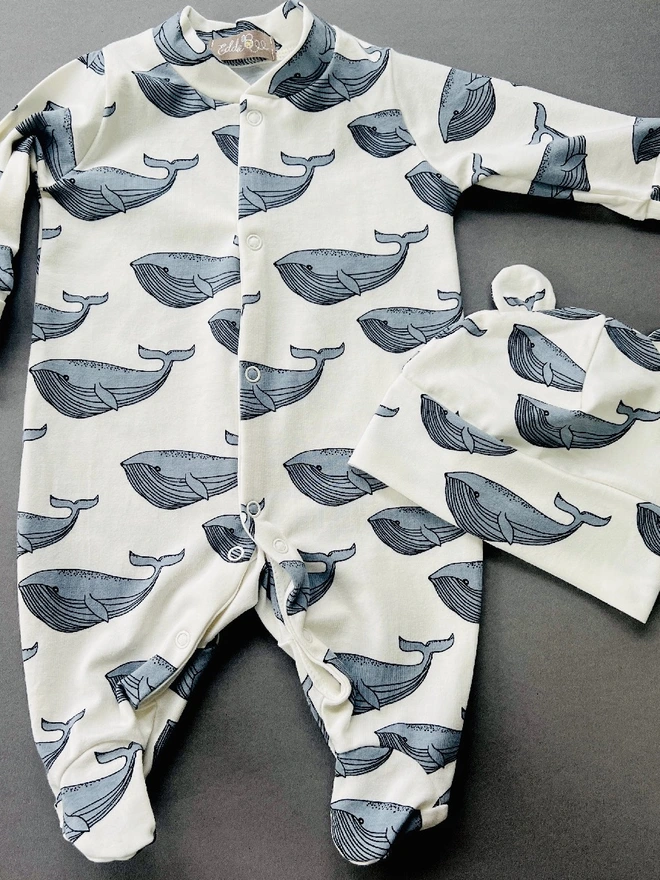 Cream 'Whale' Organic Cotton Baby Sleep Suit