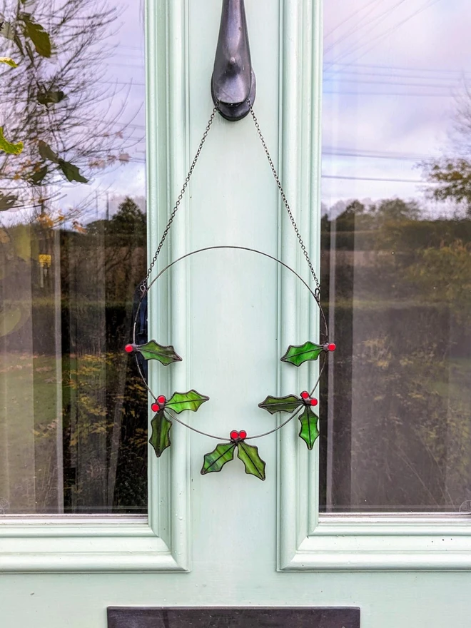 Stained Glass Holly Wreath