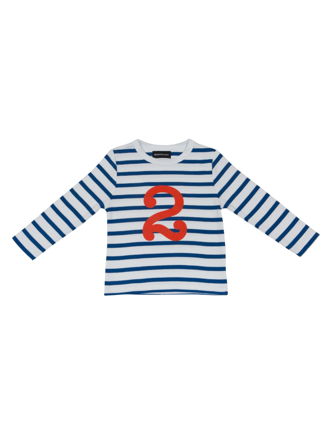 French Blue & White Breton Striped Number 2 T Shirt
