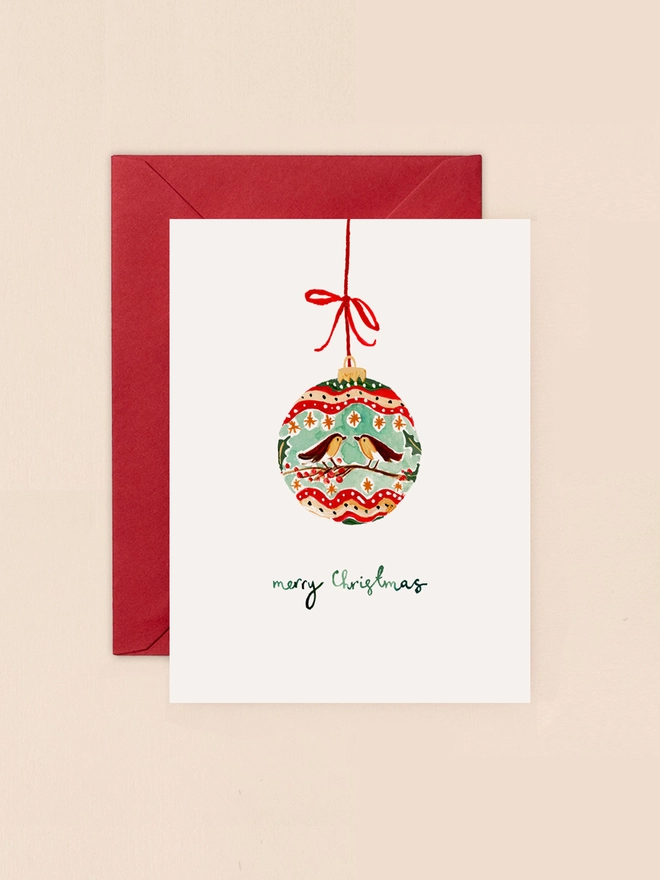 Robin Bauble Mini Christmas Card