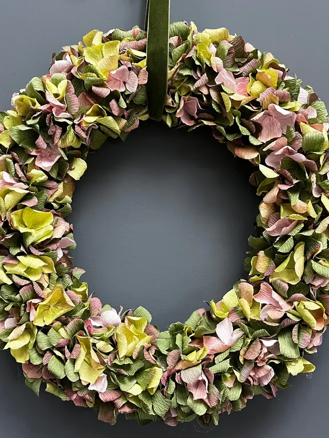 Soft Greens & Pink Crepe Paper Christmas Wreath