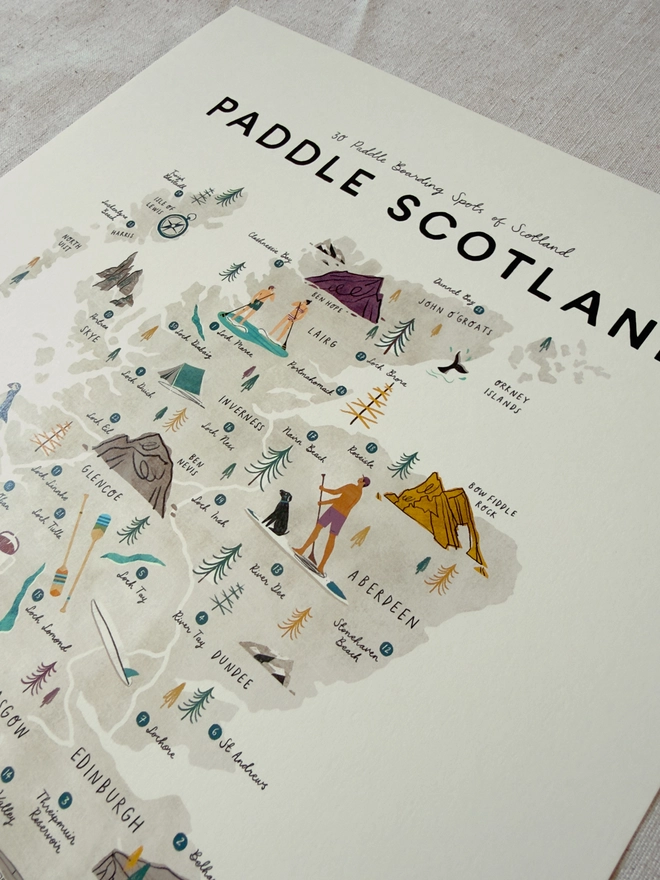 Paddle Scotland map print close up