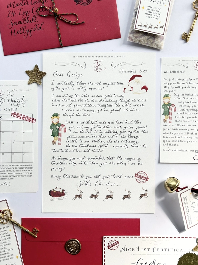 Personalised Illustrated Father Christmas Santa Letter  with Wax Seal, Twine & Stamps