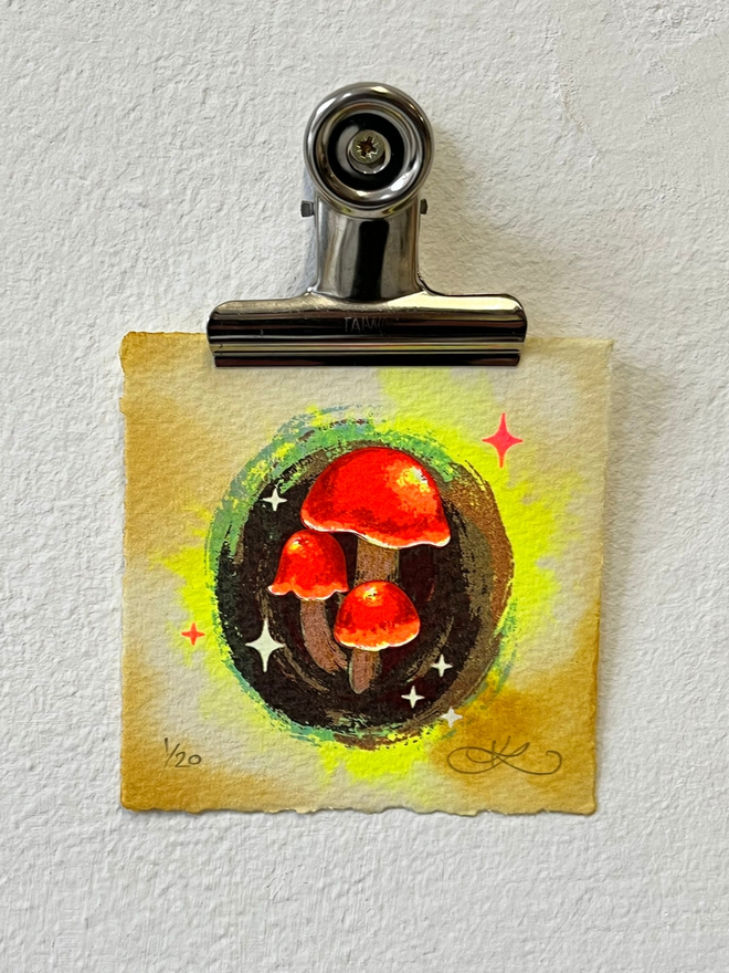 'Hortiboletus Rubellus' Miniature Screenprint & Watercolour