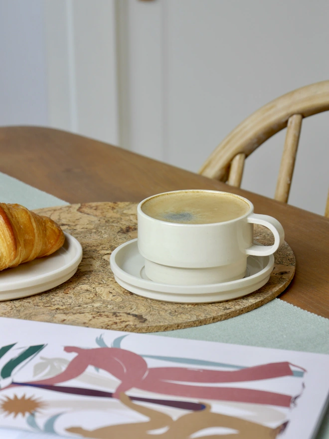 Ceramic Mug And Saucer Coffee Set in cream