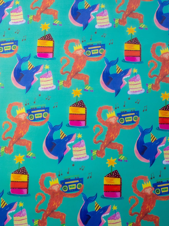 monkey and shark gift wrap