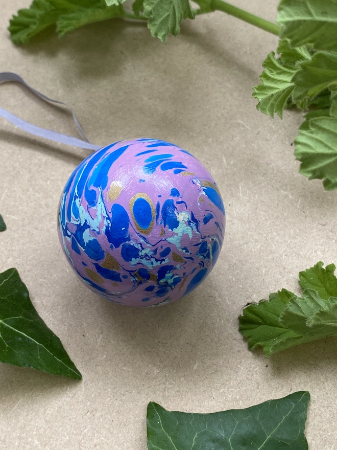 Hand-marbled ceramic bauble