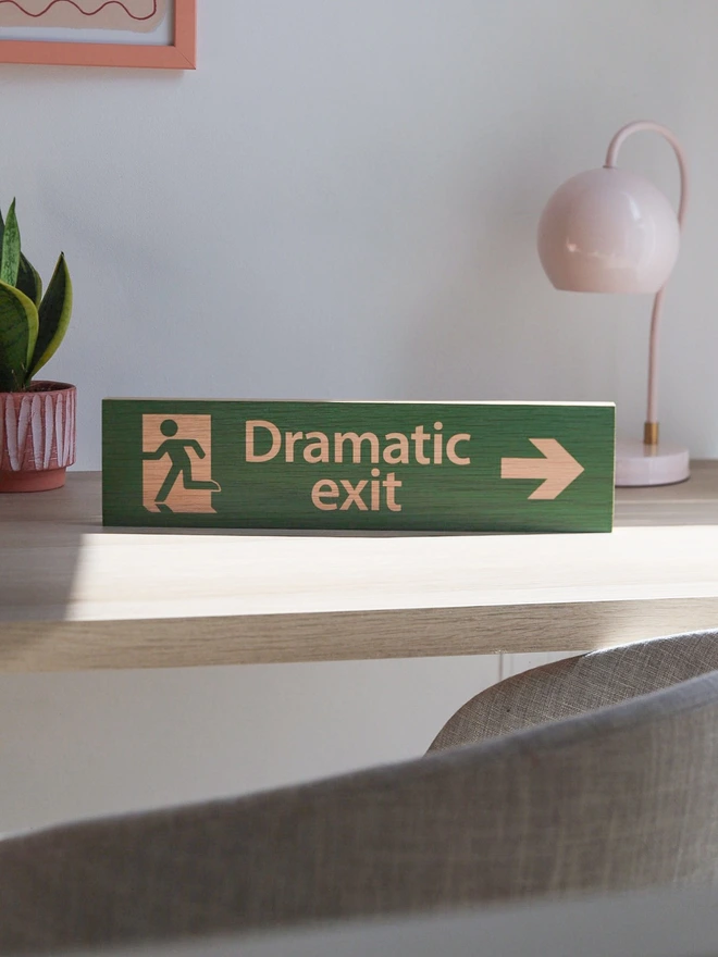 Dramatic Exit Solid Oak Solid Oak Shelf Sign Green