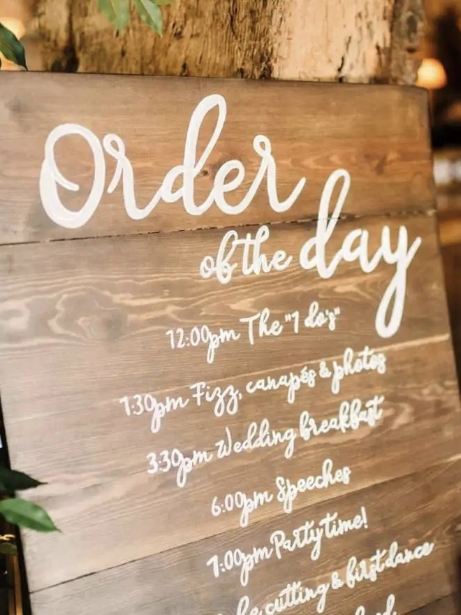 Personalised Order Of The Day Wooden Wedding Board