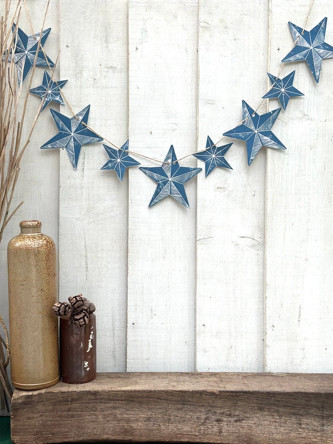 Traditional Scandi Stars Hand Printed Linocut Garland