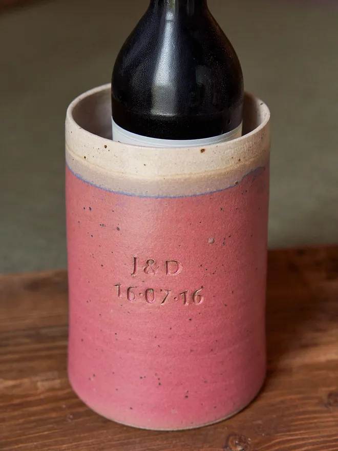 Personalised hand-stamped ceramic wine cooler
