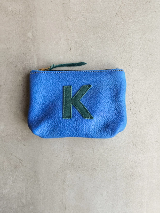 Colbalt Blue Leather Personalised Initial Pouch