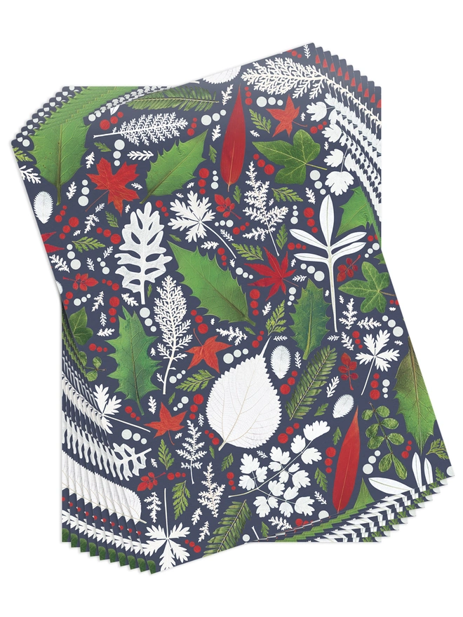 Wrapping Paper Set of 10 Folded sheets in a Pressed Winter Leaf Christmas Design