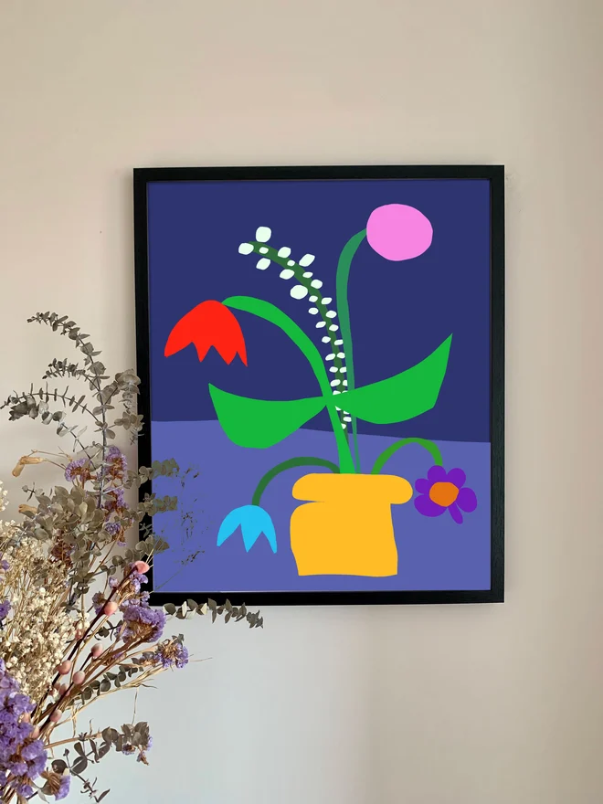 Navy Spring Flower Vase Print