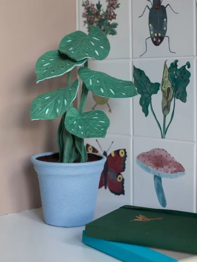 Sage Green Spotted Begonia Faux Felt Houseplant.