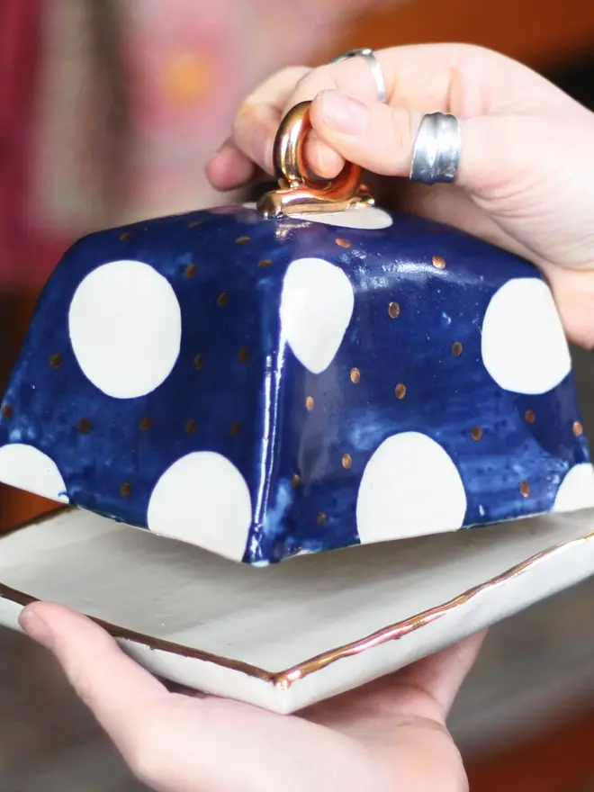 Ceramic Blue Polka Dot Butter Dish