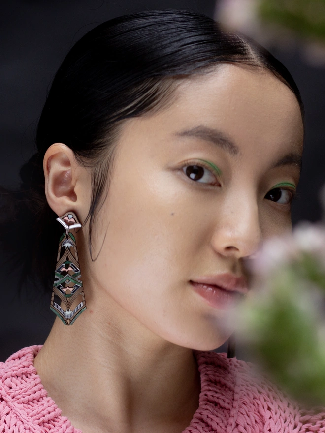 laser cut earrings on model