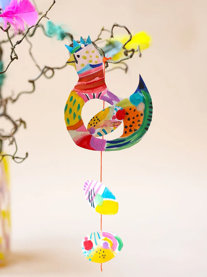 A Spring Tree Mini Art Box painted water-colour chicken decorations