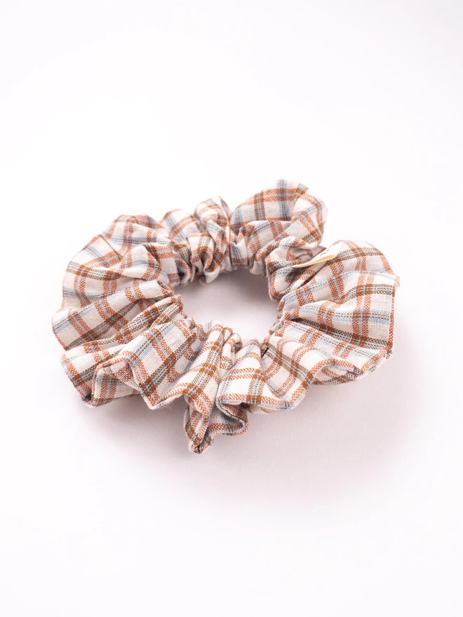 Cotton hair scrunchie in rust gingham for autumn