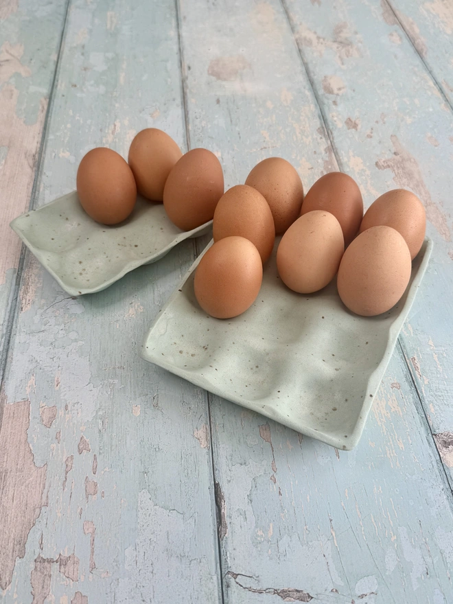 Ceramic Green speckled Egg Tray