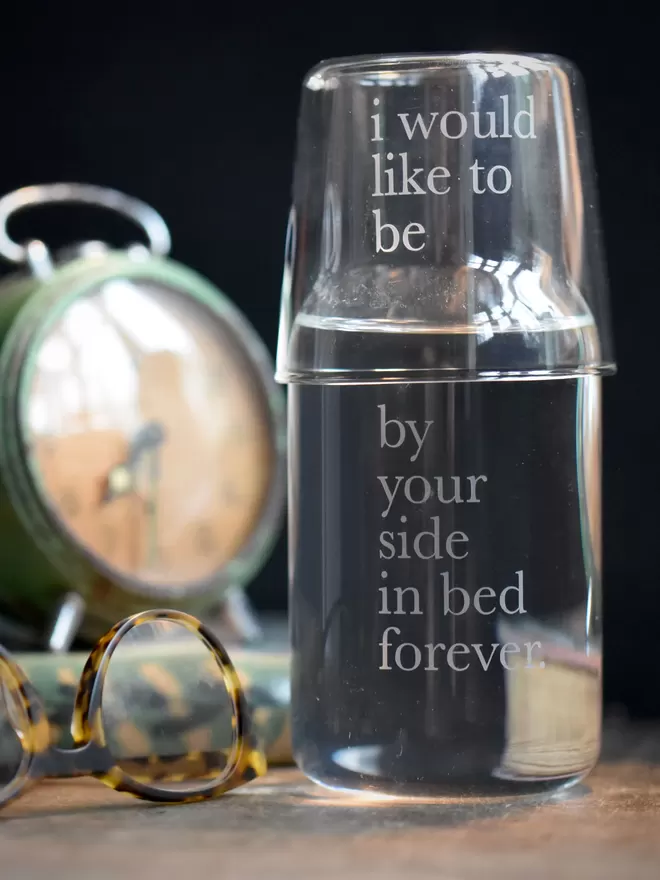 by your side in bed etched bedside water jug