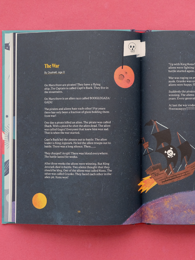 Close up of story 'The War' by young author from a book of stories by children for everyone