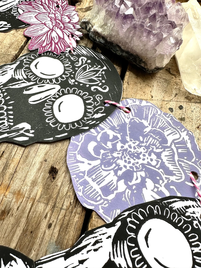 Skull 'Day Of The Dead' Hand Printed Linocut Garland 