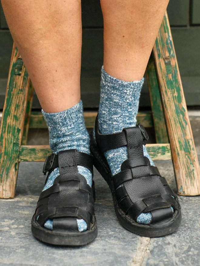 Blue chunky knit socks