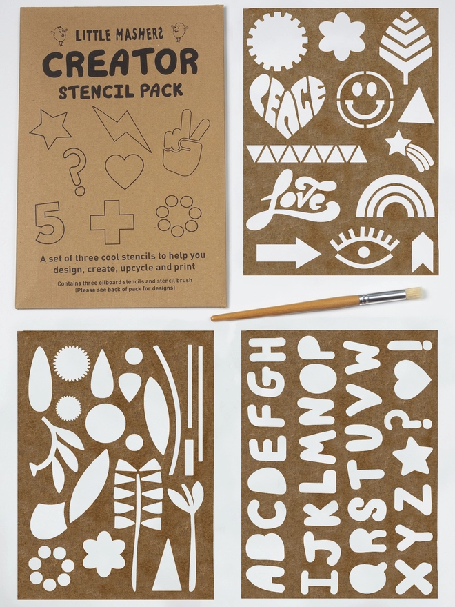 Pack of nature alphabet and festival stencils