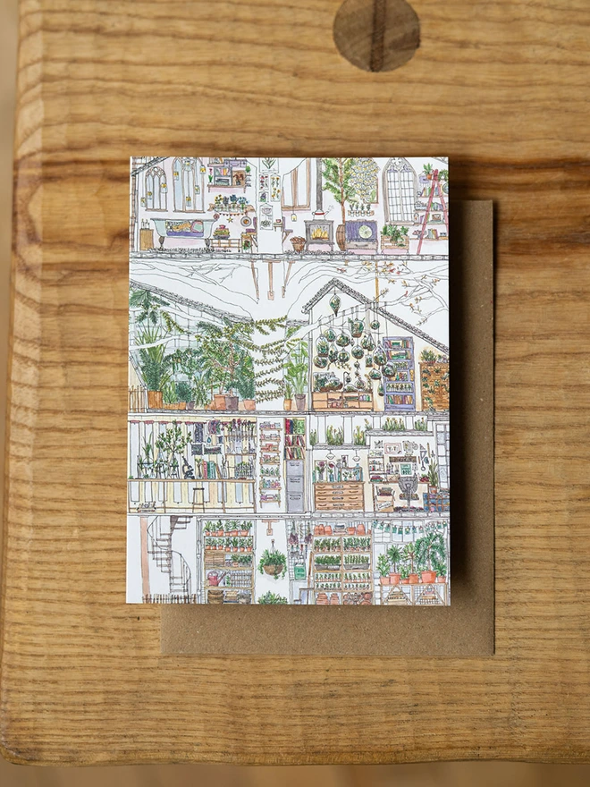 Watercolour Hand-Drawn Tree House Card Nature Lover