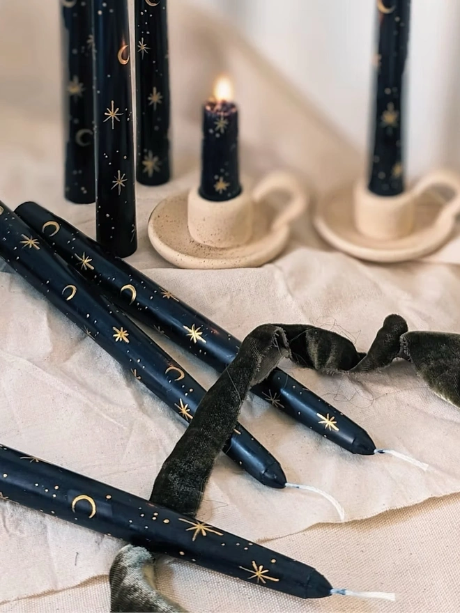 Moon & Star Night Sky Taper Candles 