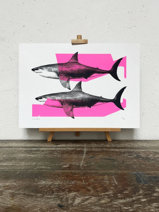 Shark Tank (Pink and Black) - Screen Printed Shark Poster - main image