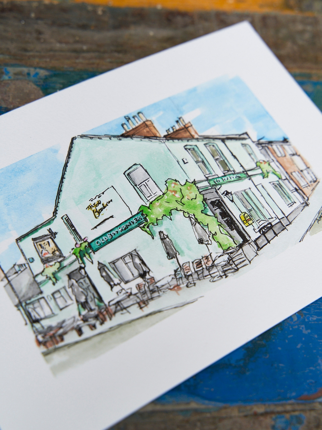 A5 watercolour pub painting