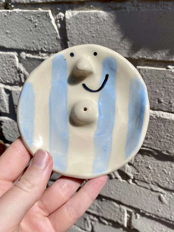 blue stripe incense dish