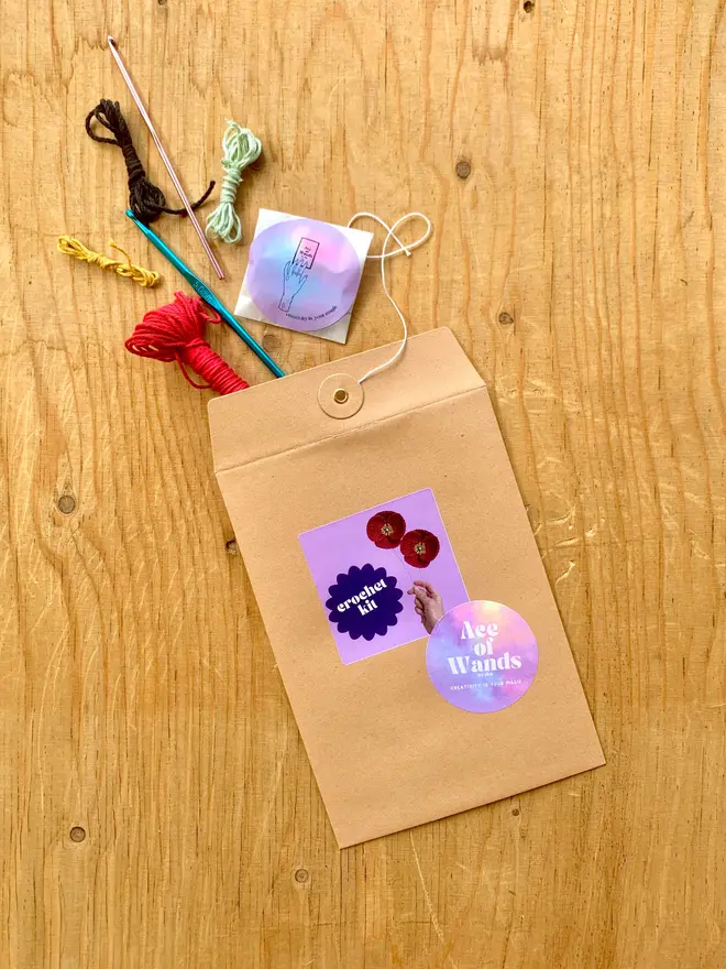 Poppy Crochet Kit Kraft Box Packaging