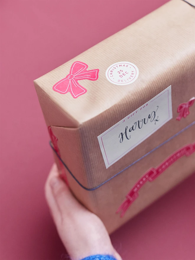 Christmas wrapping paper wrap stickers bows gift tag sticker red cream sticker pack postage stamp corner