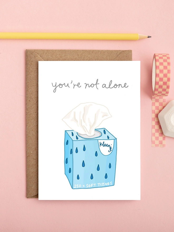 A thinking of you card featuring a box of tissues 